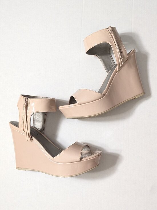 Michael Antonio Shoes - New Michael Antonio Nude Patent Amus Wedges Size 7.5